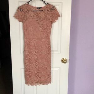 Blush Pink Full Lace Detail Midi Dress